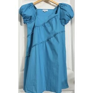 Taylor Tillman shift Dress Aqua Blue Size XS Puff Sleeve Square Neck
